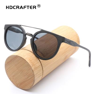 China HDCRAFTER Acetate Wood Grain Round High End Sunglasses Polarized uv400 Driving Eyewear Classic Outdoor Eyewear Unisex CE for sale