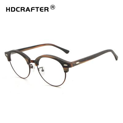 China For HDCRAFTER Reading Glasses Acetate Wood High End Grain Retro Optical Glasses Frame Eyewear Classic Round Eyeglasses Unisex Reading CE for sale