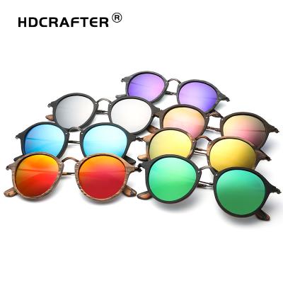 China HDCRAFTER Acetate Wood Grain Round High End Colorful Sunglasses Polarized UV400 Driving Eyewear Classic Round Eyewear Unisex CE for sale