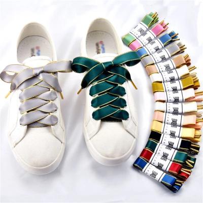 China 8 Colors Double Sided Gold Flat High Quality Side Laces Fashion Women Canvas High Top Casual White Shoe Laces Strings for sale