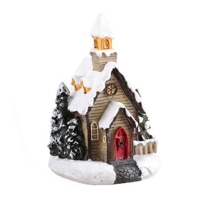 China 2022 festival 3d ready to ship popular mini size lemax resin season polyresin decoration winter christmas village white house led lights for sale