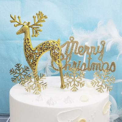 China Stunning Festival Gold Silver Snow Deer Merry Christmas Novelty Decoration Supplies Christmas Party Plastic Cake Decoration for sale