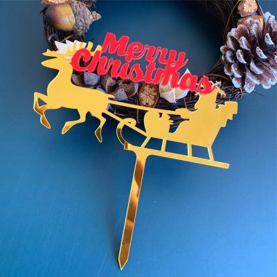 China Cute Acrylic White Red White Red Deer Deer Dessert Cake Decorating Cup Cake Decorating Gold Gold Green Food Festival Home Cake Topper for sale