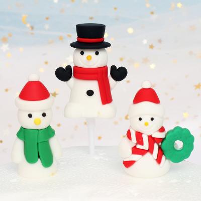 China Festival Factory Supply High Quality Running Decoration Ornaments Party Christmas Black Hat Scarf Snowman Snowman Cake Topper White Red for sale