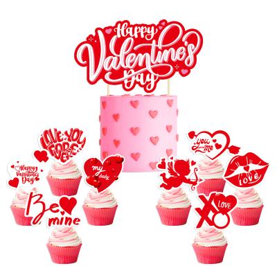 China New Valentine's Day Love Cupcake Paper Dessert Set Party Mermaid Amazon Top Sale Hot Romantic Red Happy Theme Cake Topper Decoration for sale