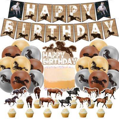 China Cute Happy Horse Racing Balloons Cake Backdrop Banner Flag Futbol Custom Balon Party Supplies Amazing Birthday Decoration Sets for sale