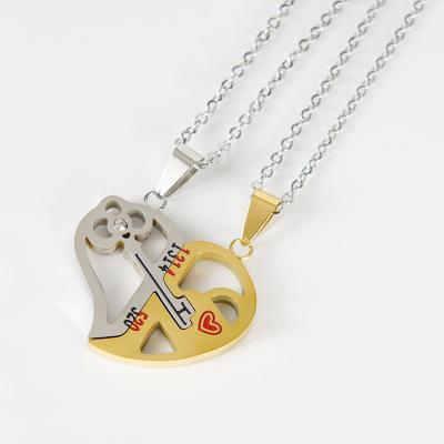 China 2021 Fashion Couples Stainless Steel Heart Shaped Key Pendant Necklace for sale