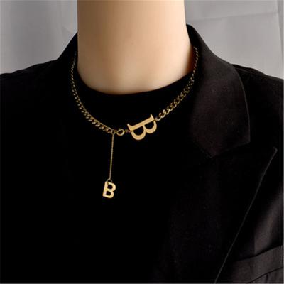 China Stainless Steel CLASSIC Personality 316L Gold Color Titanium Necklace Chain Set With Letter B Clavicle For Men Women Lovers for sale