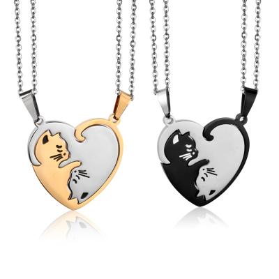 China New 2021 Stainless Heart Romantic Gold Plated Couples Cat Necklace Pendants Without Necklaces Chain for sale