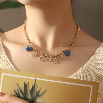 China Wholesale Custom High Quality TRENDY Fashion Golden Angel Letter Name Pendant Butterfly Choker Necklace for sale