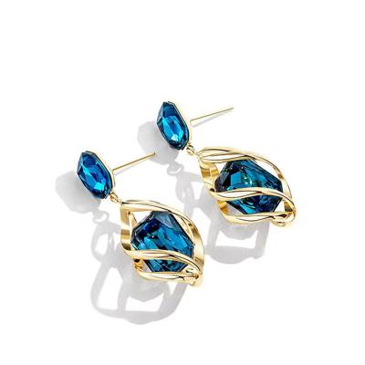 China Mirror Finish Making Supplies Findings 14K Gold Plated Blue Gemstone Stud Earring Set for sale