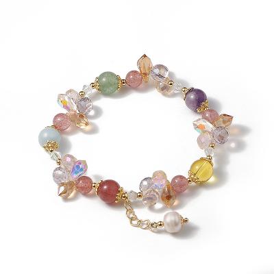 China Office / Career Woman New Colored Copper 14k Gold Plated Beaded Pearl Crystal Bracelet for sale