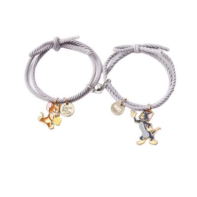 China Romantic Cute Small Rope Magnet Bracelet Leather Rope For Boy Girl Lover Gifts for sale