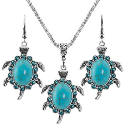 China Romantic High Quality Westerns Retro Jewelry Turtle Turquoise Turquoise Necklace Earrings Thai Silver Jewelry Sets for sale