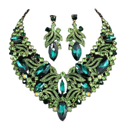 China China Wholesale Romantic Luxury Green Colorful Rhinestone Jewelry Set for sale