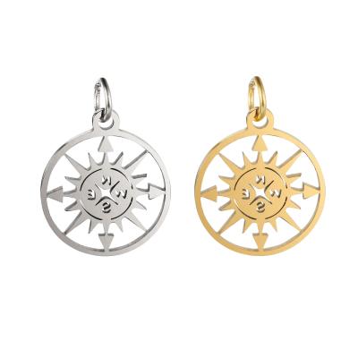 China CLASSIC Stainless Steel Hollow Compass Round Vacuum 18K Gold Plated Titanium Steel Necklace Bracelet Pendant for sale