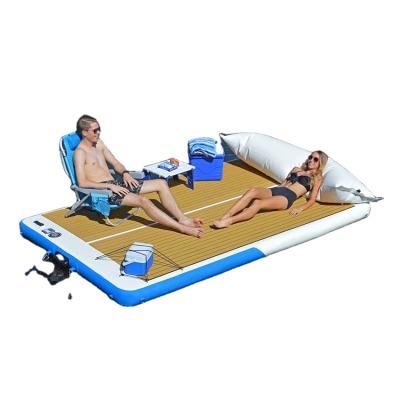 China DWF EDGE Drop Stitch PVC Teak Foam Inflatable Swim Platform Floating Dock (Double Walls Fabric)+PVC With Ladder for sale