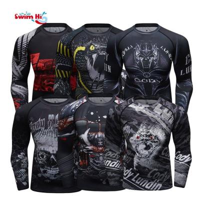 China Sun Protection custom printed surfing rashguard rash vests uv upf 50+ men compression shirt long sleeve mma bjj rash guard for sale