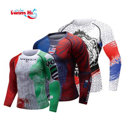 China Sun Protection custom long sleeve surfing rash vests uv upf 50+ compression shirt rashguards printed mma bjj rash guard for men for sale