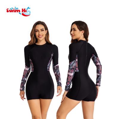 China Quick Dry Anti Uv Womens Long Sleeve Rash Guard Swimsuit Sun Protection Sport one Piece Swimsuit Set for sale