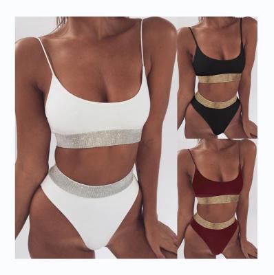 China Bling Breathable Sexy Micro Bikini Two Piece Classic Waist Colorblock Patchwork Swimwear Tops For Women for sale