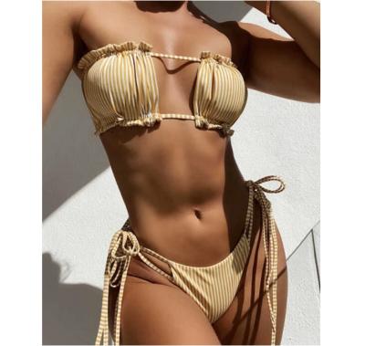 China Hot Sexy Breathable Two-Piece Strapless Tube Top Bandage Bikini Girl Swimwear Girl Beach Wear Bathing Suits for sale