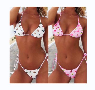 China Custom Breathable Halter Top Tied Bikini Swimwear Girl Two Piece Micro Side Bottom Micro Bikini Bottoms Soft Sexy Tiny Bikini Beachwear for sale