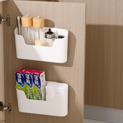 China Sustainable Perforated Bathroom Cabinet Rack Wall Mounted Plastic Food Container Storage Box for sale