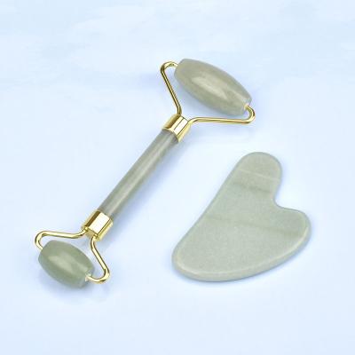 China Hot Natural Anti-Puffiness Amazon Sales Skin Care Tools Custom 100% Natural Facial Roller Aventurine Face Jade Roller Gua Sha Set With Box for sale