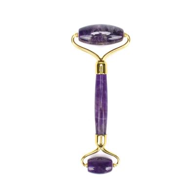 China 100% Amethyst Beauty Roller Natural Handheld Jade Facial Massager Comfortable/Relaxing Cool Feeling Purple Roller for sale