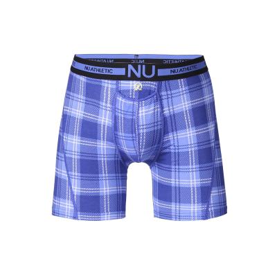 China 2019 Blue Plaid Printing Men Long Custom Cotton Boxers Antibacterial Briefs With Logo for sale