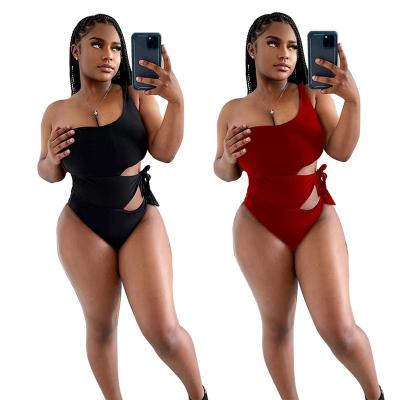 China 2021 custom Anti-UV Logo One Shoulder Swimwear Woman cut plus size bikini set sexy swimsuit beach wear for sale