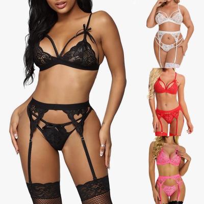 China Sexy Underwear Amazon Sexy Lingerie Hot Sale Plus Size Teams 3 Piece Heart Lingerie Sets Sexy Bodystocking Women Suppliers Lingerie for sale