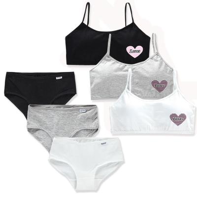 China Wholesale Breathable Young Girls Underwear Cotton Kids 2 Piece Bra Briefs Set School Girls Bra And Underwear for sale