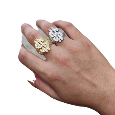 China Trendy 2021 cool dollar Hip Hop creative style for men gold rhinestone personality simple rings fresh chain rings dropshipping for sale