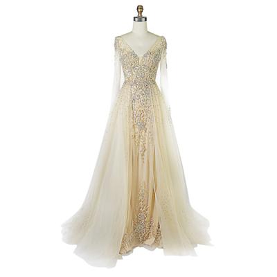 China 2020 Crystal Sequin Anti-static Beaded Prom Party Evening Dresses Luxury Long Sleeves for sale