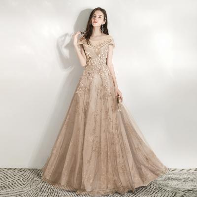 China 2021 Anti-Static Luxury Satin Anti-Static Bridesmaid Dresses Champagne Gold For Evening Dresses for sale