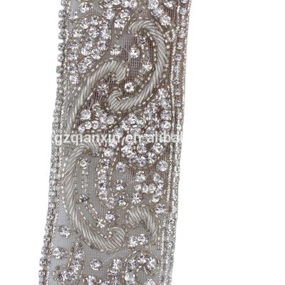 China Bags Fancy White Rhinestone Border Pearl Lace Trimming For Garment for sale