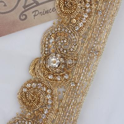 China Bags Metallic Bags Gold Bead Embroidery Tulle Lace Up Trim High Quality for sale