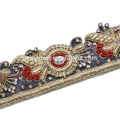 China Fancy Plain Diamond Dress Trimming Bags , Decoration Red Gold Bags Trim For Dress for sale