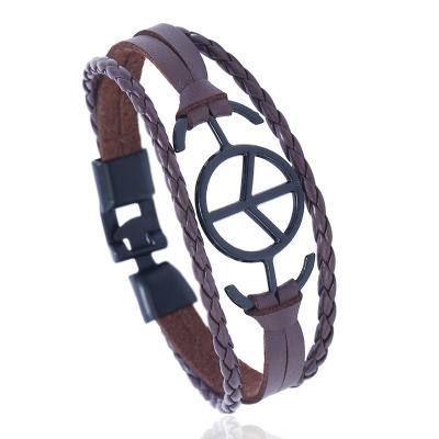 China Creative national style artificial leather bracelet bracelet of Europe and the American popular hand-woven men's peace accessories for sale