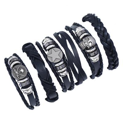 China Vintage Retro Woven Leather Bracelet DIY European and American Jewelry 6 Piece Costume Leather Bracelet for sale