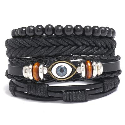 China Fashion Adjustable Braided Beads Retro Layer Evil Eye Bracelet Multi Leather Bracelet Men Charm HandmadeJewelry for sale