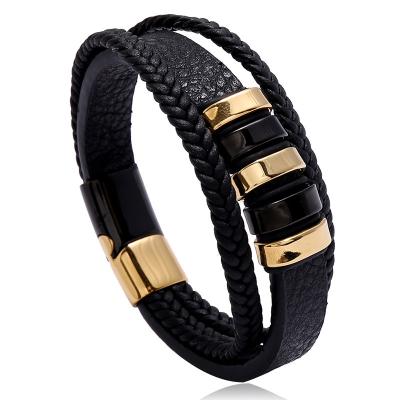 China European and American popular jewelry European and American creative men's bracelet stainless steel magnet leather CLASP BRACELET for sale