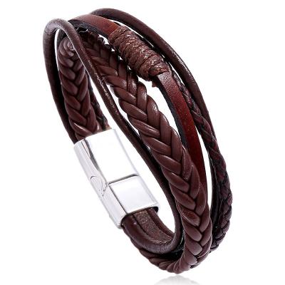 China Fashion Multilayer Bracelet Mens Magnetic Buckle Woven Package Multilayer Leather Bracelet CLASSIC for sale