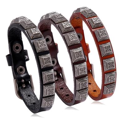 China Factory direct sale vintage genuine leather bracelet handmade European and American cowhide punk bracelet retro jewelry for sale