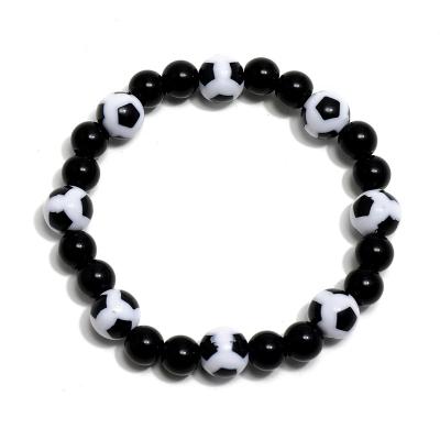 China Wholesale Graceful Handmade Football Jewelry Soccer Beads Bracelet For Men Stretch Charm Bracelets Bangle Soccer Fans Gift for sale