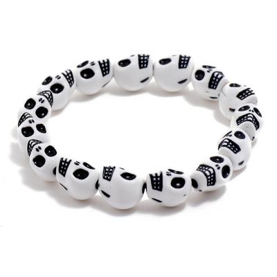 China Wholesale Cool Handmade Skull Head Beads Bracelet For Men Stretch Charm Bracelets Bangle Goth Jewelry for sale