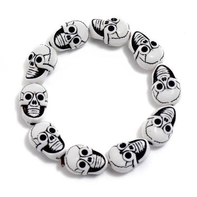 China Cool New Arrival 2021 Handmade Skull Head Beads Bracelet For Men Stretch Charm Bracelets Bangle Goth Jewelry for sale