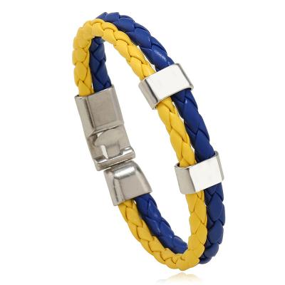 China Vintage Braided Colors of Ukraine Flag Color Leather Bracelet National Flag Bracelet PU Bracelet World Cup Fans Jewelry Bracelets for sale